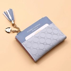 Blue embroidered tassel wallet